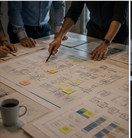 Team members mapping and redesigning an operating process